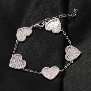 Bracciale in Rame a Forma di Cuore con Zirconia Intarsiata Lussuoso Bracciale a Catena con Cuori per Donna Gioielli Hip Hop
