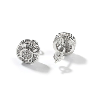 Hip hop round stud earrings with gold plating and paved sparkling cubic zirconia