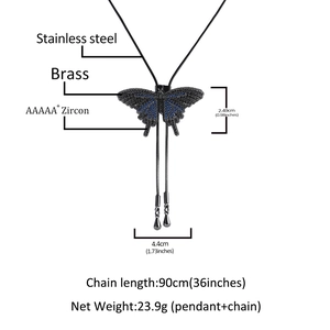 Mini-Schmetterling Bolo-Krawatte aus Messing mit blauen Zirkonia und Edelstahlkette