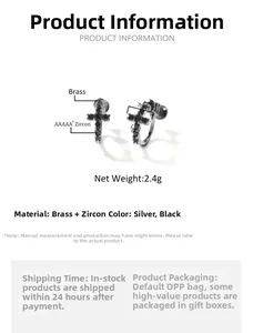 Détails des boucles d'oreilles croix en argent avec zircon noir 5A et base en laiton