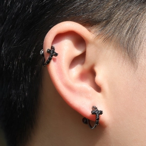 Boucle d'oreille croix noire hip hop classique avec zircon 5A pour homme style punk