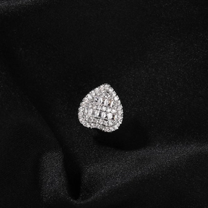 Sparkling silver heart-shaped tooth grillz with T-square zircons on black silk