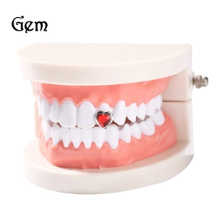 Hip Hop Heart Shaped Copper Tooth Gem Inlaid Rhinestone Personalized Body Jewelry Single Tooth Grillz Accessory For Party