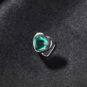 Hip hop style heart shaped tooth grillz with green crystal and polished silver finish