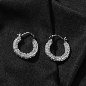 Orecchini a cerchio unisex hip hop con zirconi pavè in rame, gioielli argentati eleganti.