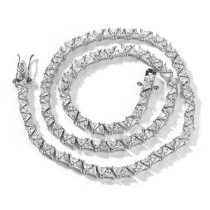 Collier Chaîne Tennis Hip Hop Classique à Rangée Unique Zirconia Triangle Bijoux en Laiton pour Hommes Or Argent Plqué