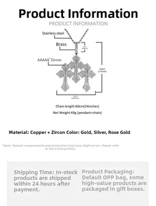 Detailed size specifications for the large iced-out cross pendant necklace with measurements