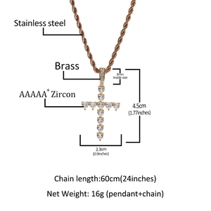 Collier croix en acier inoxydable doré avec pendentif cœur zircon et chaîne torsadée
