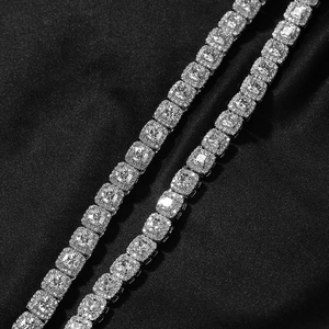Close-up of 7mm silver hip hop tennis chain with square halo-set zircon stones