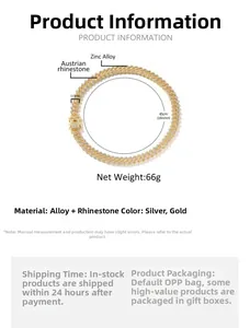 Detailed size specifications for 11.5mm wide rhinestone paved cuban link chain