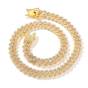 Sparkling gold-plated Cuban link chain necklace with full pavé cubic zirconia diamonds