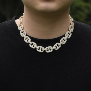 Hip Hop Retro Brass Zircon Mariner Link Necklace For Men Women Iced Out Pig Nose Chunky Chain Jewelry Gold Silver Plated