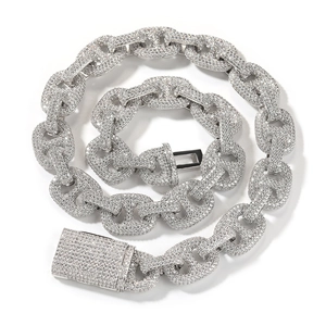 Hip-hop heavy link chain necklace with sparkling zircon pavé coffee bean links