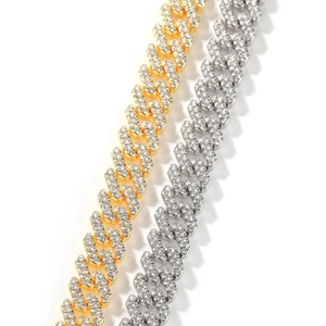 Hip hop cuban link chain set with sparkling rhinestones in gold and silver finish