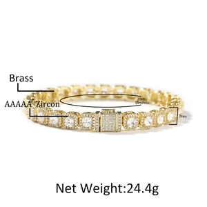 7mm gold brass tennis chain necklace with AAAAA+ cubic zirconia stones for men