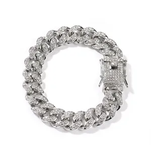 Men Hip Hop Cuban Link Bracelet Alloy Gold Silver Iced Out Rhinestone Chain Jewelry Personalized Trendy Streetwear Jewelry