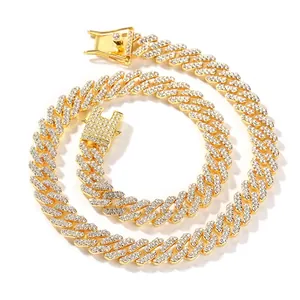 Luxury Iced Out Alloy Rhinestone Cuban Link Chain Necklace For Men Hip Hop Jewelry Gold Silver Plated Fashion Personalized Neckwear Accessories Gift
