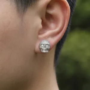 Boucles d'Oreilles Clous Tête de Mort Hip Hop Punk en Cuivre Zirconia Incrusté Style Gothique Bijoux Homme Femme