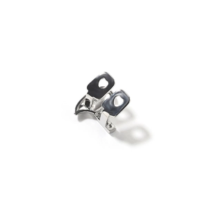 Polished silver metal grillz with dual hollow structure and mirror-like finish