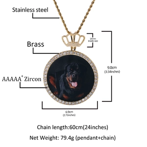 Pendentif photo personnalisé avec couronne et pierres de zircone cubique brillantes
