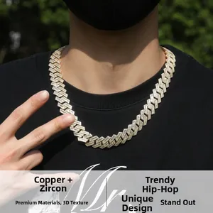 Close-up of hip-hop cuban chain necklace with micro-pave baguette zircon in copper