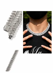 Detail view of 18mm Cuban link necklace with iced out baguette zircon stones