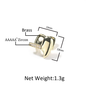 Hip hop gold single tooth grillz with AAAAA zircon stones and brass base material