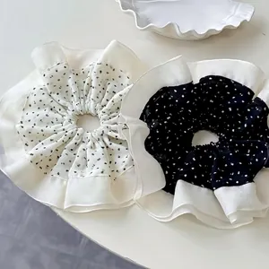 Women Elegant Polka Dot Large Scrunchie Ruffled Fabric Hair Tie Korean Style Ponytail Holder Hair Accessories