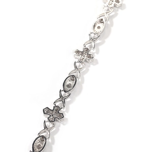 Men's hip-hop cross bracelet with silver tone metal and sparkling cubic zirconia stones