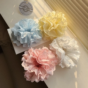 Style Coréen Dentelle Brodé Polyester Scrunchie Grand Élastique à Cheveux Queue de Cheval Élégant Anneau de Cheveux Floral Femme