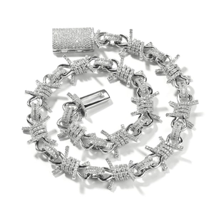 Hip hop iced out barbed wire necklace with paved rhinestones and luxury diamond buckle