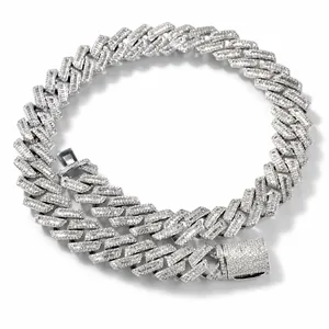 Hip Hop Wide Cuban Link Chain Necklace Copper Inlaid Zirconia Baguette Round Rhinestone Iced Out Jewelry Gold Silver Necklace Men