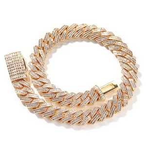 Collier à Maillons Cubains Iced Out pour Hommes Hip Hop Cuivre Zirconia Double Rangée Bijoux Épais Cadeau Tendance