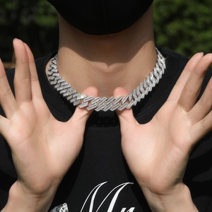 Hip hop 18mm Cuban chain necklace with micro-pave zircons worn by male model
