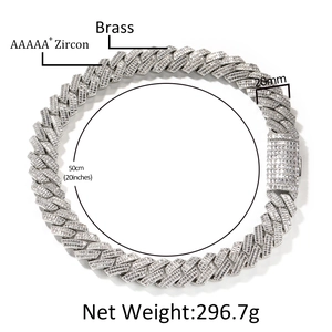 Chaîne Cuban link 20mm en laiton avec double rangée de zircons AAAAA+ style hip-hop