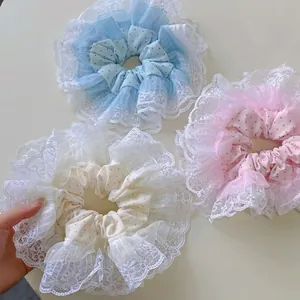 Chouchou En Dentelle À Pois Style Français Doux Élastique À Cheveux En Tissu Grands Chouchous Élégant Corde À Cheveux Style Ballet