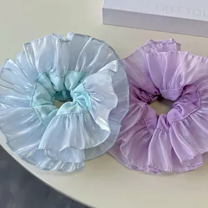 Elegante Oversized Organza Netz Haargummi Perlmutt Glanz Gesmokte Haarbänder Für Damen Mädchen Koreanischen Stil Ponytail Halter Haarschmuck