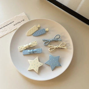 Sweet Polka Dot Bow Hair Clips Cute Cream Blue Star Duckbill Clips Girls Women Hair Styling Decoration Accessories