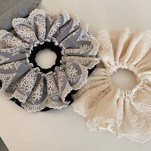 French Retro Lace Flower Scrunchie Large Hair Ties For Women Fairy Style Floral Polyester Handmade Hair Accessories