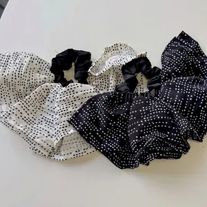 Chic black and white polka dot chiffon scrunchies hair accessories for women