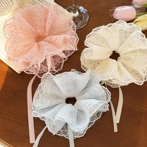Chouchous Doux En Dentelle Avec Nœud Pour Femmes Élégant Anneau De Cheveux Floral Multicouche Avec Long Ruban Romantique