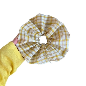Großer gelb-karierter Satin-Haargummi für Damen, Zopfgummi für Pferdeschwanz und Dutt