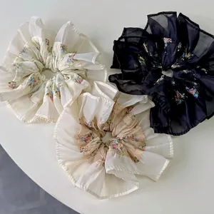 Chouchous en Tissu Floral Avec Bord à Volants Style Coréen Doux Bandeaux à Cheveux Floraux Accessoires Pour Femmes