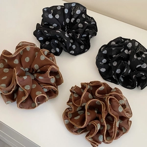 French vintage style polka dot organza scrunchies set in black and brown colors