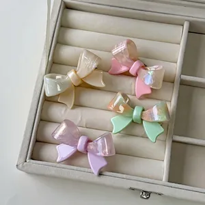Sweet Korean Acetate Bow Hair Clip Marble Pattern Color Matching Duckbill Side Clip Fashion Hair Accessories For Women