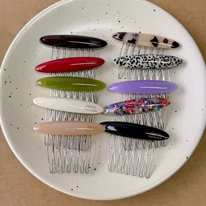 Handmade Acetate Hair Side Combs Metal Teeth Elegant French Vintage Styling Hair Pins For Women Retro Headwear Accessories