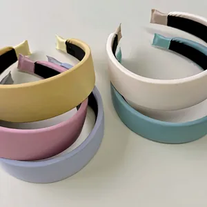 Elegant Korean Padded Satin Headband For Women Wide Brim High Top Hair Hoop Solid Macaron Color Sweet Hair Accessories