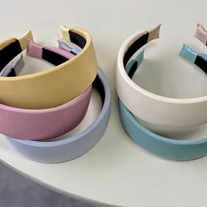 Solid macaron color wide padded headband with matte PU leather for high cranial top look