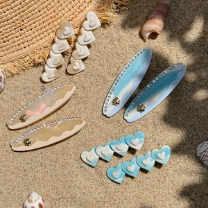 Ocean Style Cellulose Acetate Shell Heart Hair Clips For Women Beach Vacation Rhinestone Duckbill Hair Pins Summer Accessories