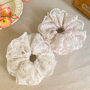 Oversized Lace Edge Floral Scrunchie Fairy Chiffon Hair Tie Sweet Elegant French Style Hair Accessories For Women Daily Party